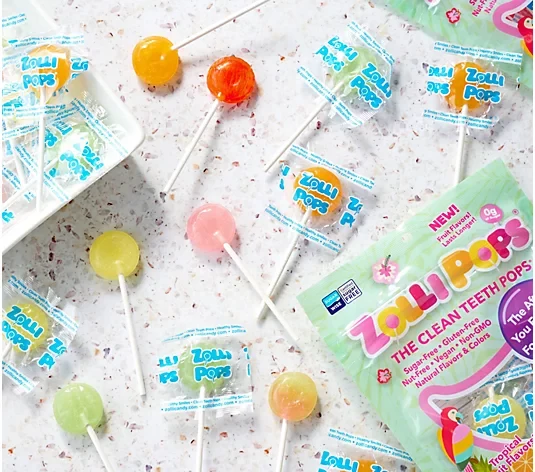 Case Zollipops® Sugar Free Lollipops Tropical Assorted 5.2oz Pouches - 24/case