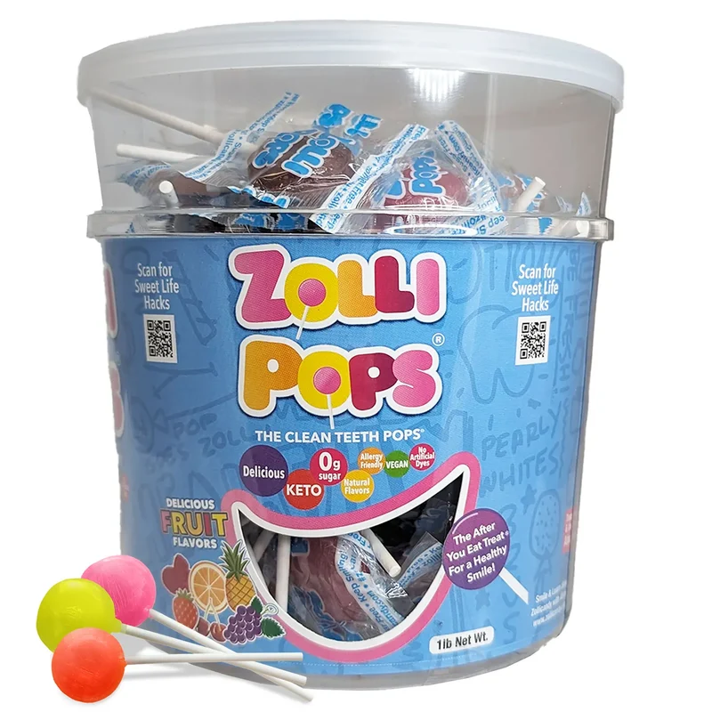 Zollipops Sugar-Free Lollipops – Tooth-Friendly Candy with Xylitol, Assorted Fruit, 1lb Tub