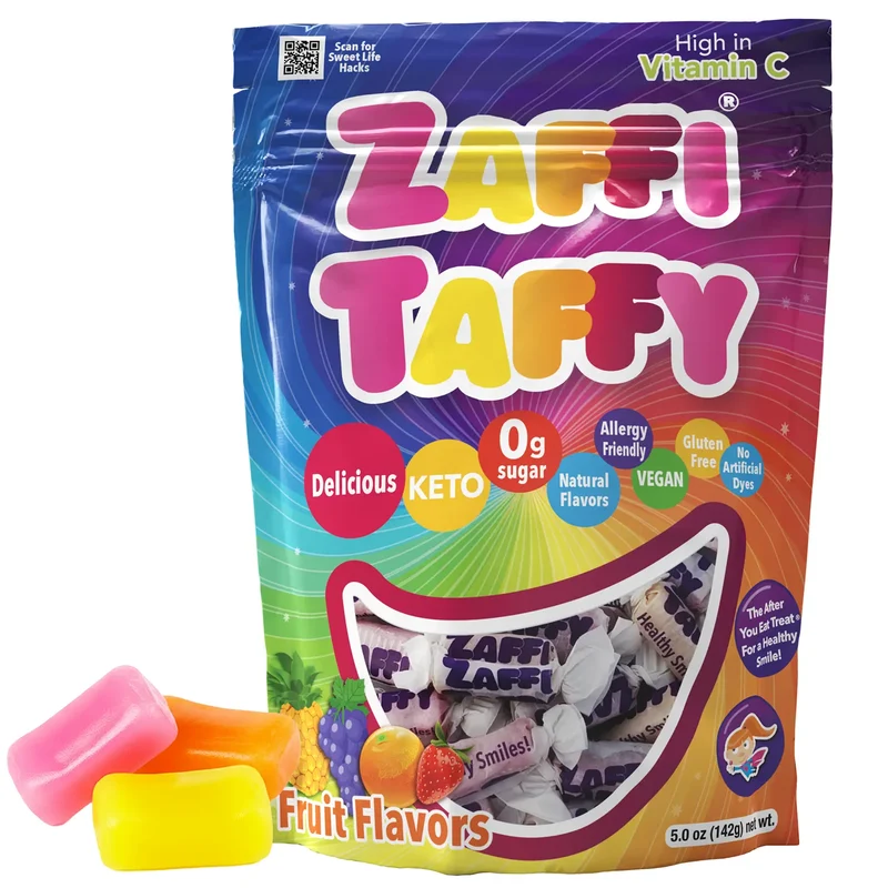 Zaffi Taffy Sugar-Free Chewy Candy – Tooth-Friendly Candy, Assorted Fruit