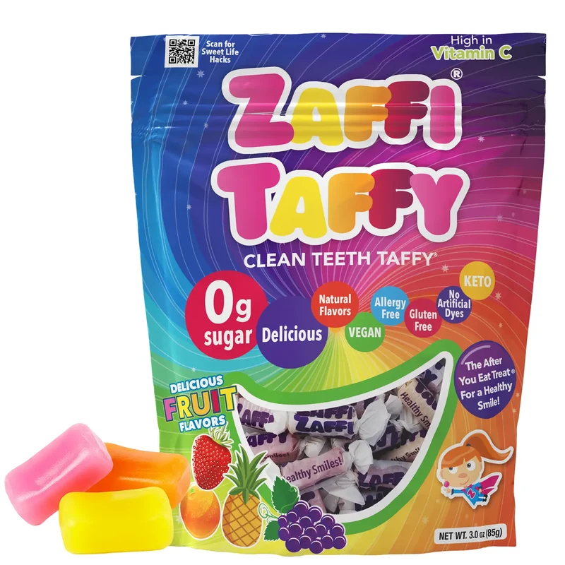 Zaffi Taffy Sugar-Free Chewy Candy – Tooth-Friendly Candy, Assorted Fruit