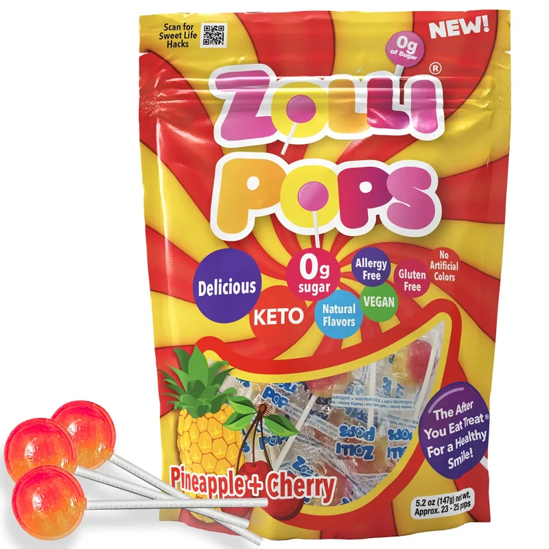 Zollipops Sugar-Free Lollipops – Tooth-Friendly Candy, Pineapple & Cherry Swirl, 5.2oz Bag