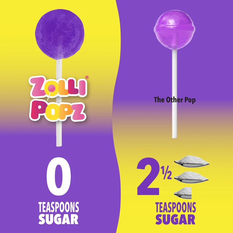 Case Zollipops® Sugar Free Lollipops Grape 3.1oz Pouches - 24/case