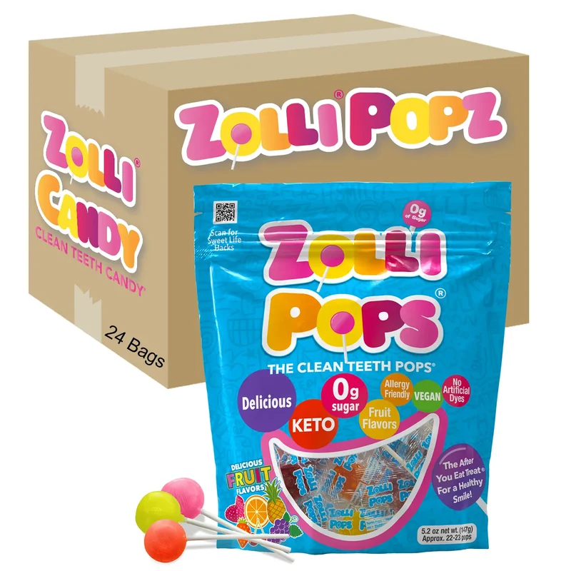 Case Zollipops® Sugar Free Lollipops Assorted Fruit 5.2oz Pouches - 24/case