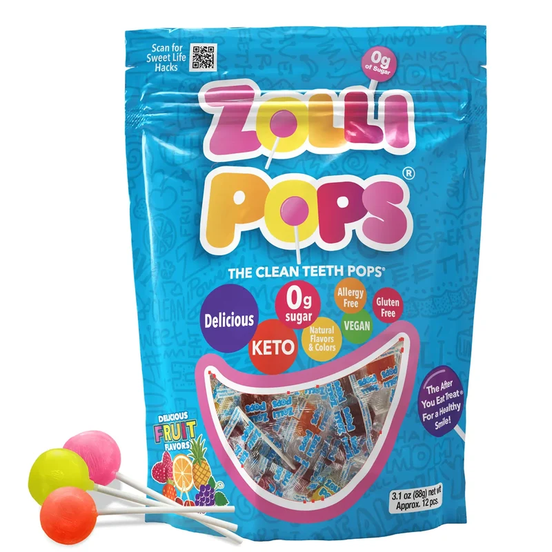 Zollipops Sugar-Free Lollipops – Tooth-Friendly Candy with Xylitol, Assorted Fruit, 3.1oz Bag