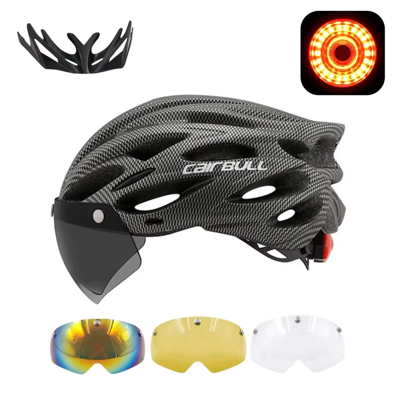 UltraLightSafeHelmet™ | Casque velo avec 3 lunettes magnétiques et feu arrière intégré