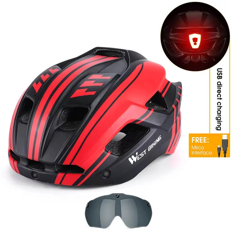 AeroShield™ | Casque velo avec feu arrière intégré et lunettes magnétiques pour une sécurité renforcée