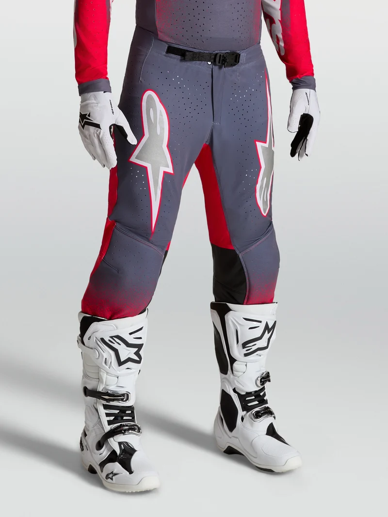 Pantalon Alpinestars Supertech Hiten AFD - Gris stone/Rouge fluo/Lilas clair