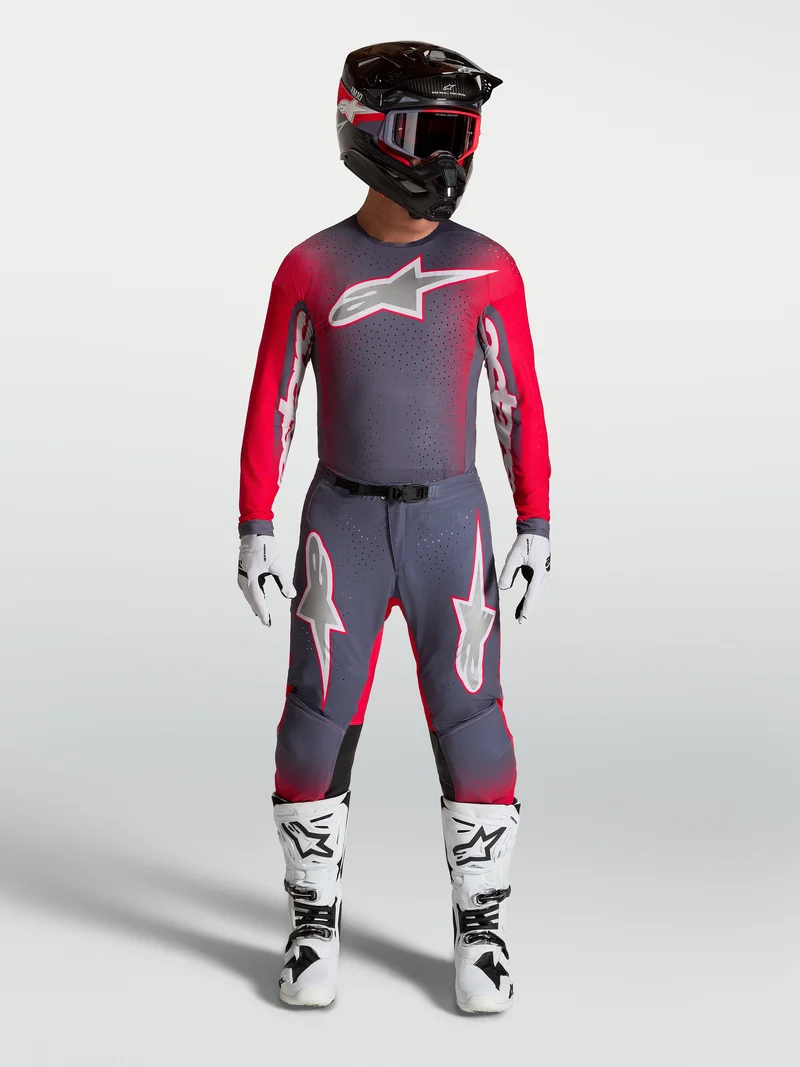 Pantalon Alpinestars Supertech Hiten AFD - Gris stone/Rouge fluo/Lilas clair