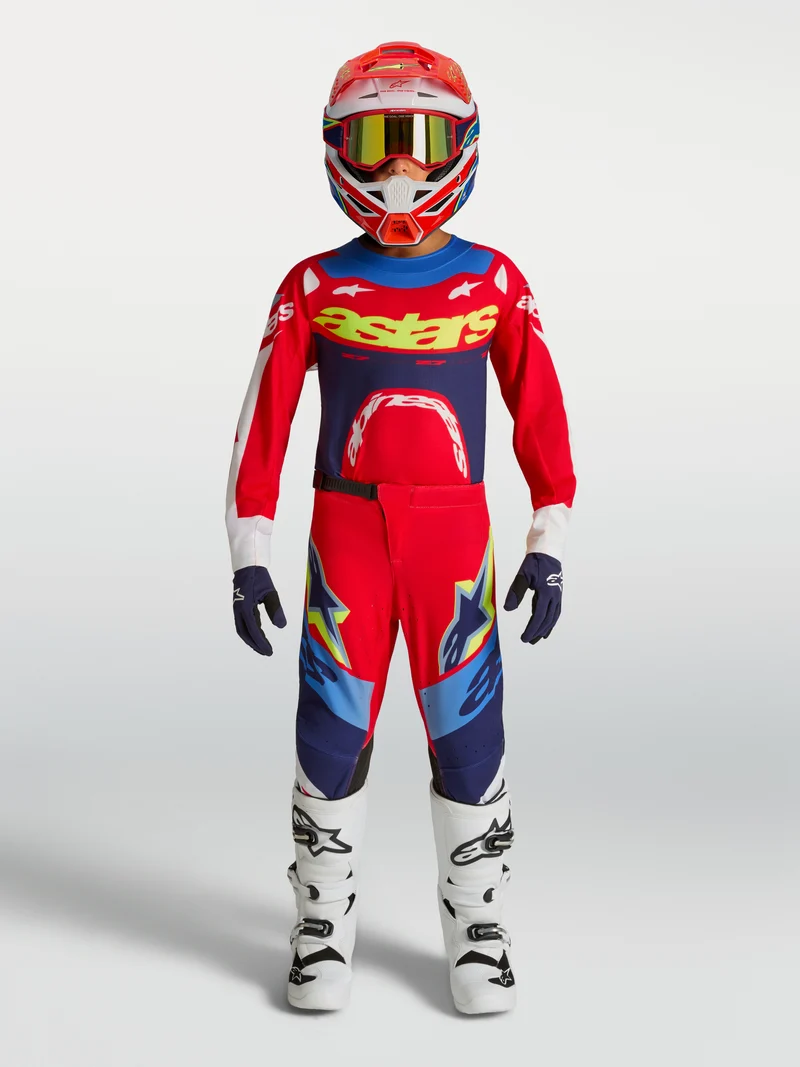 Pantalon enfant Alpinestars Supertech Dyna - Rouge Fire/Blanc/Bleu Navy