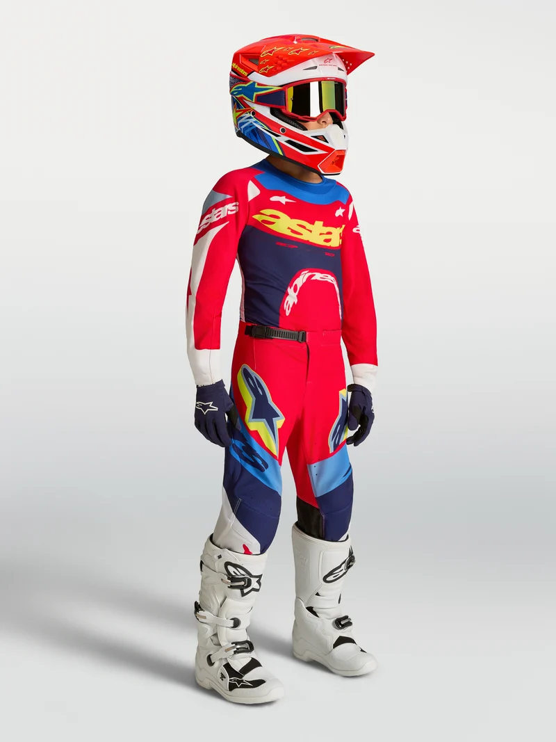Pantalon enfant Alpinestars Supertech Dyna - Rouge Fire/Blanc/Bleu Navy