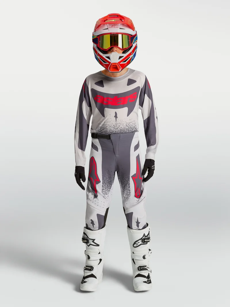 Pantalon enfant Alpinestars Supertech Swan - Lilas Clair/Gris Foncé/Rouge Fluo