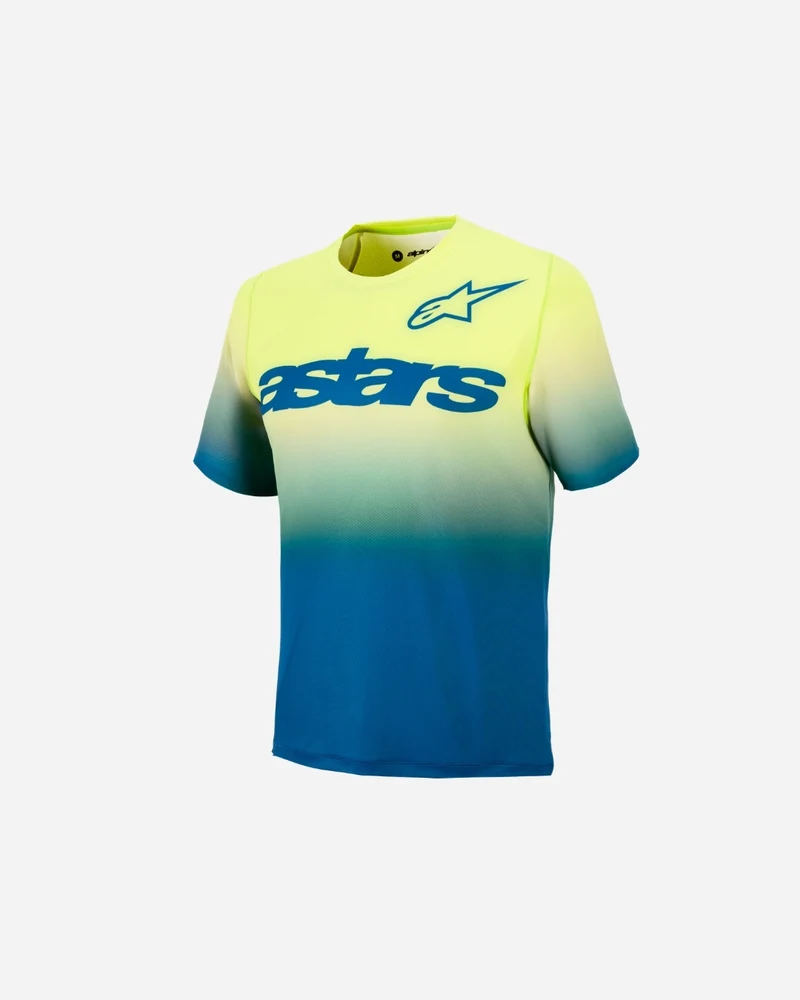Maillot enfant manches courtes Alpinestars A-Dura Astar - Bleu/Vert/Jaune Fluo