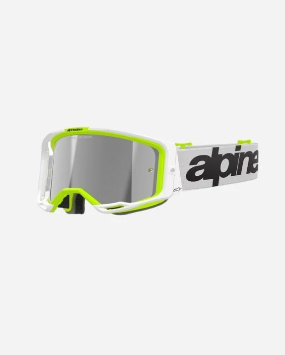 Masques Alpinestars Vision 8 Wordmark - Blanc/Jaune Fluo Miroir Argent