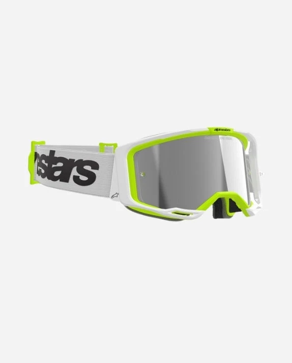 Masques Alpinestars Vision 8 Wordmark - Blanc/Jaune Fluo Miroir Argent
