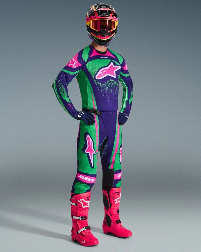 Pantalon Alpinestars Techstar Nomur - Violet foncé/Vert/Rose Fluo