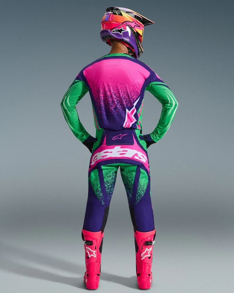 Pantalon Alpinestars Techstar Nomur - Violet foncé/Vert/Rose Fluo